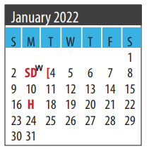 District School Academic Calendar for Galveston Co J J A E P for January 2022