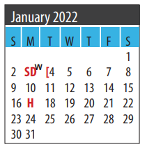 District School Academic Calendar for John E Barber Middle School for January 2022