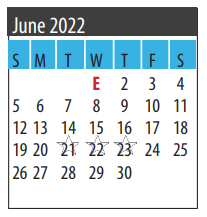 District School Academic Calendar for Dunbar Middle School for June 2022
