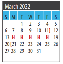 District School Academic Calendar for Galveston Co Detention Ctr for March 2022