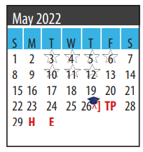 District School Academic Calendar for Galveston Co J J A E P for May 2022