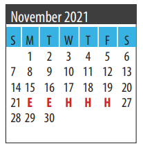 District School Academic Calendar for Dunbar Middle School for November 2021