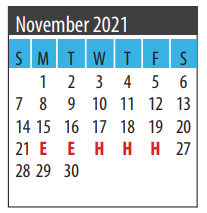 District School Academic Calendar for Galveston Co J J A E P for November 2021