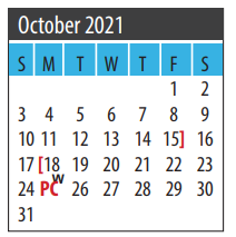 District School Academic Calendar for Galveston Co Detention Ctr for October 2021
