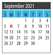 District School Academic Calendar for Dunbar Middle School for September 2021