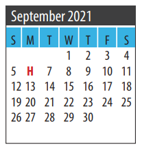 District School Academic Calendar for About Face for September 2021