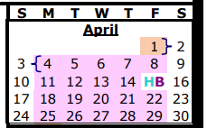 District School Academic Calendar for Alternative Center for April 2022
