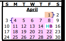 District School Academic Calendar for Big Foot Daep for April 2022