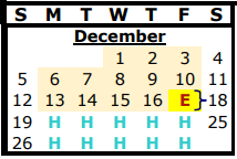 District School Academic Calendar for Alternative Center for December 2021