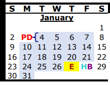 District School Academic Calendar for Alternative Center for January 2022