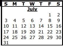 District School Academic Calendar for Alternative Center for July 2021