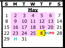 District School Academic Calendar for Big Foot Daep for May 2022