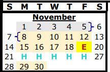 District School Academic Calendar for Big Foot Daep for November 2021