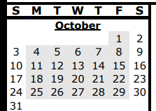 District School Academic Calendar for Big Foot Daep for October 2021