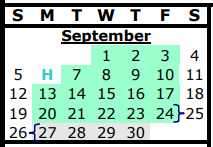 District School Academic Calendar for Alternative Center for September 2021