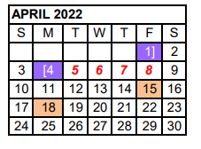 District School Academic Calendar for Richardson El for April 2022