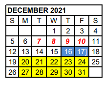 District School Academic Calendar for Richardson El for December 2021