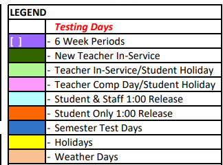 District School Academic Calendar Legend for Dimmitt High School