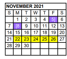 District School Academic Calendar for Richardson El for November 2021