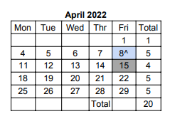 District School Academic Calendar for Plainfield Elem School for April 2022
