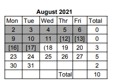 District School Academic Calendar for Algonquin Middle School for August 2021