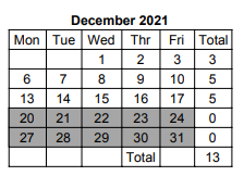 District School Academic Calendar for Cumberland Elem School for December 2021