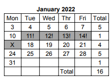 District School Academic Calendar for South Elem School for January 2022