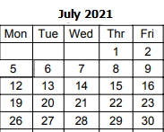 District School Academic Calendar for Chippewa Middle School for July 2021