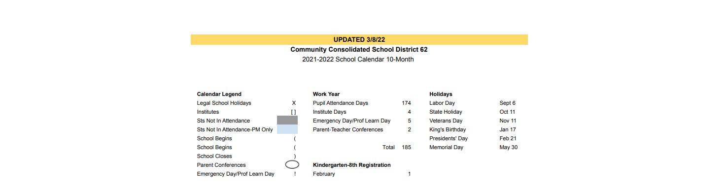 District School Academic Calendar Key for South Elem School