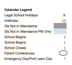 District School Academic Calendar Legend for Plainfield Elem School
