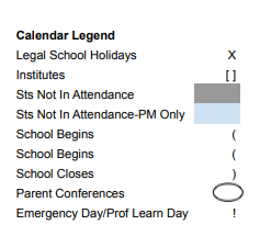 District School Academic Calendar Legend for Cumberland Elem School