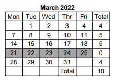District School Academic Calendar for Algonquin Middle School for March 2022