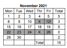 District School Academic Calendar for Forest Elem School for November 2021