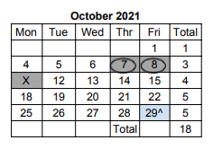 District School Academic Calendar for Algonquin Middle School for October 2021