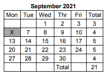 District School Academic Calendar for North Elementary School for September 2021