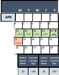 District School Academic Calendar for Moten Es for April 2022