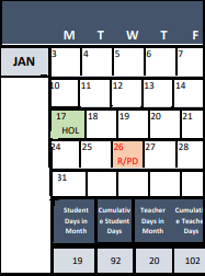 District School Academic Calendar for Backus MS for January 2022