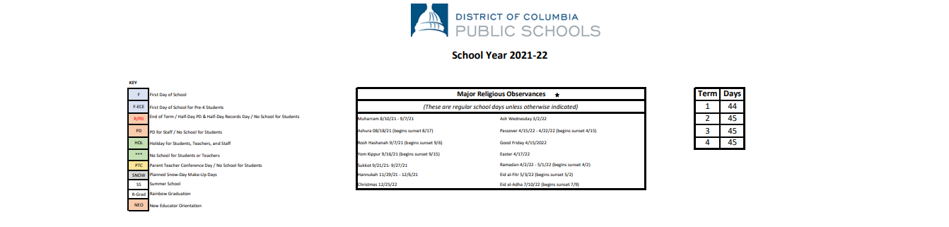 District School Academic Calendar Key for Ballou Stay