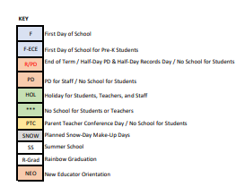 District School Academic Calendar Legend for Brightwood Es