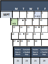 District School Academic Calendar for Taft Center for September 2021