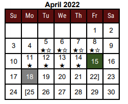 District School Academic Calendar for Hidalgo Co J J A E P for April 2022