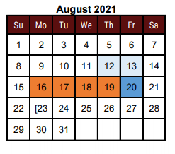 District School Academic Calendar for Donna Alternative Education Progra for August 2021