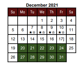 District School Academic Calendar for Daniel Singleterry Sr for December 2021