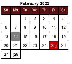 District School Academic Calendar for Daniel Singleterry Sr for February 2022