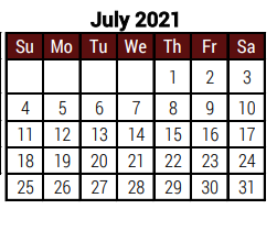 District School Academic Calendar for Caceres Elementary for July 2021