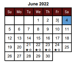 District School Academic Calendar for Dora M Sauceda Middle School for June 2022