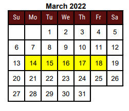 District School Academic Calendar for Hidalgo Co J J A E P for March 2022