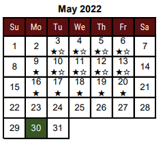 District School Academic Calendar for Donna Alternative Education Progra for May 2022