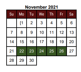 District School Academic Calendar for Caceres Elementary for November 2021