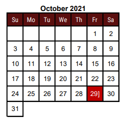 District School Academic Calendar for Hidalgo Co J J A E P for October 2021